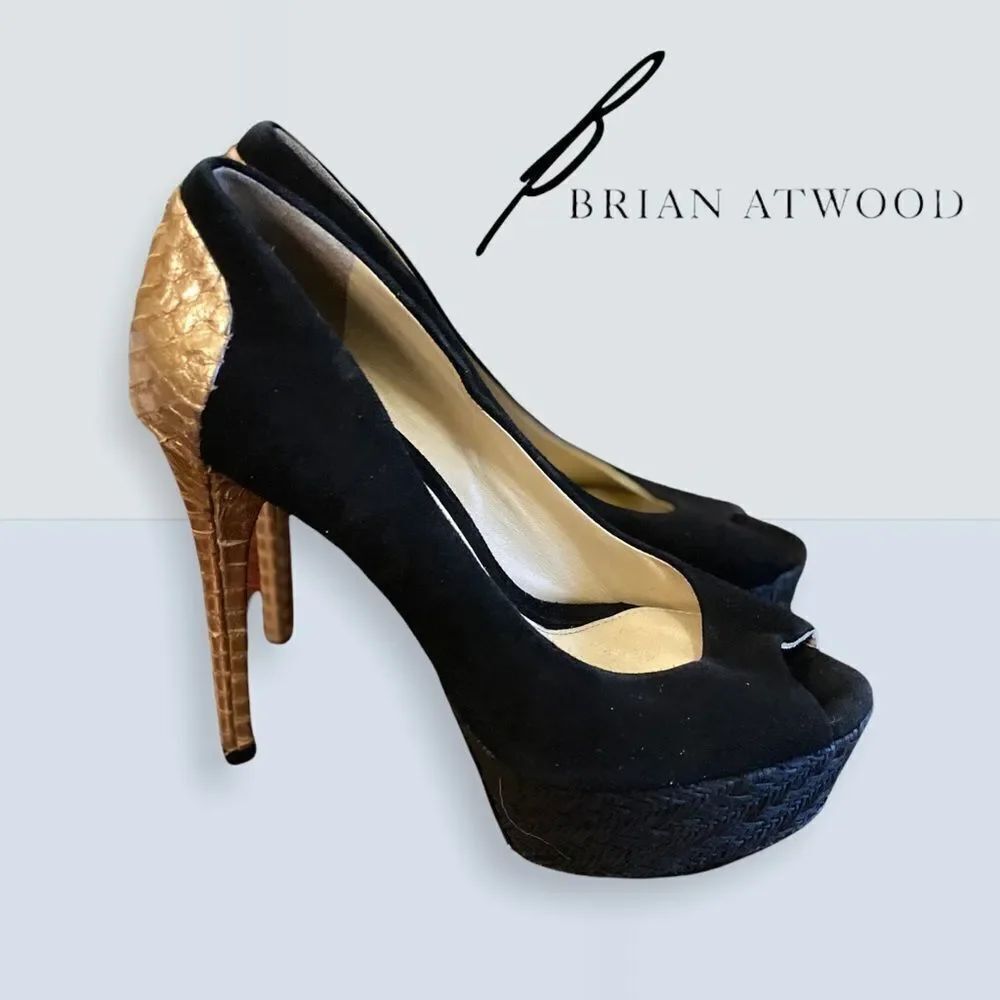 Brian Atwood "Blayne" Suede Ostrich Pumps Heels 5